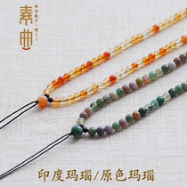 Suqu pure natural Indian primary color agate pendant lanyard chain telescopic male Lady Jade Hetian gold inlaid jade line