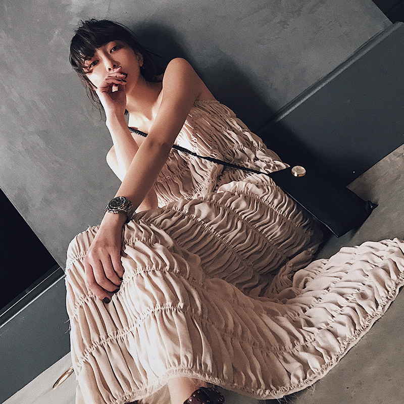 lamps 2017夏季新款潮流女装无袖吊带长裙 欧美