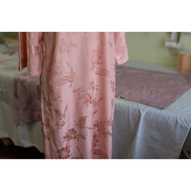 Hand sewing skewer edge powder orange Chinese style one piece of no province Butterfly Love flower inverted big sleeve cheongsam tea suit loose female 2021 autumn