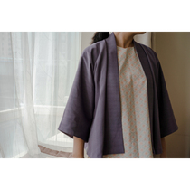 Traditional Chinese flat cut one piece with rotator sleeve hand-cut gray purple double-collar jacket