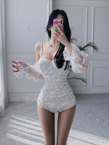 Tuk-dot Han Shang South Korea Ins fairy Fan one-piece swimsuit women Summer conservative long sleeves Slim Veil Spa Swimsuit