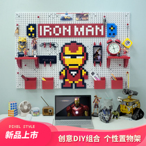 Hole board wall punch-free shelf storage shelf Dormitory study childrens personality creative decoration rack Pixel