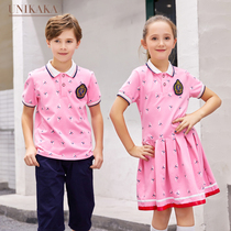 New printed dress summer school uniform kindergarten uniform short sleeve English style class suit summer