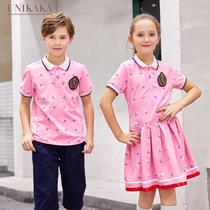 New printed dress summer school uniforms kindergarten uniforms kindergarten uniforms short sleeves English style class uniforms summer