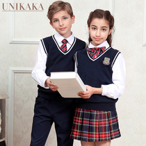 Unikaka British primary school student uniform suit Kindergarten garden suit Spring and autumn suit Custom school uniform for primary and secondary school students