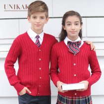 Uonica primary school uniforms autumn and winter sweaters three-piece Childrens cotton cardigan class uniforms kindergarten uniforms
