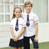 Kindergarten Summer Dress School Uniform Suit Pupils Short Sleeve Shirt Class Suit English Style Summer Performance Suit