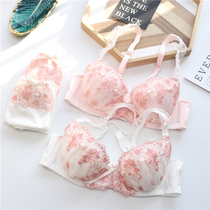 Japanese sweet thin girly underwear embroidery sexy lace comfortable big chest thin bra set ABCDE Cup