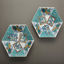 Japan Imported Jiugu Roasted Treasure Pattern Figure 18cm Hexagonal Shallow Bowl Japanese Ceramic Tableware Bowl Shallow Bowl Deep Plate