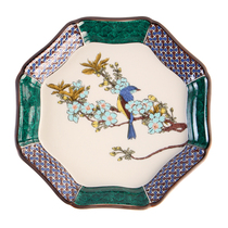 Spot Japanese imported Jiugu Burning Cherry Blossom Trow Tu Kou plate octagonal dish ceramic flower and bird plate tableware