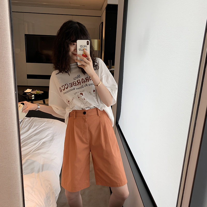 JHXC Shorts Woman with high waist slimming 2021 new loose Korean casual pants five pants