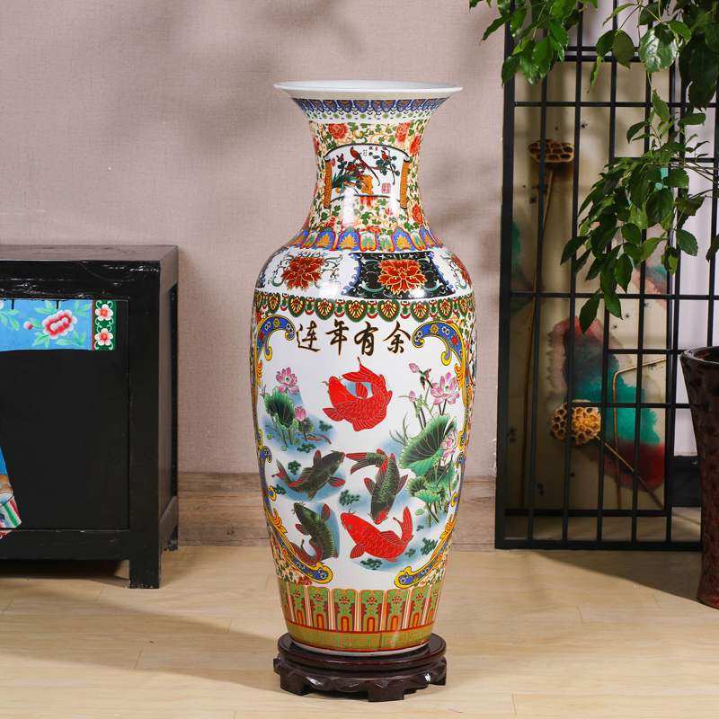 Jingdezhen ceramics powder enamel vase of large hotel opening gifts lobby decoration crafts are sitting room