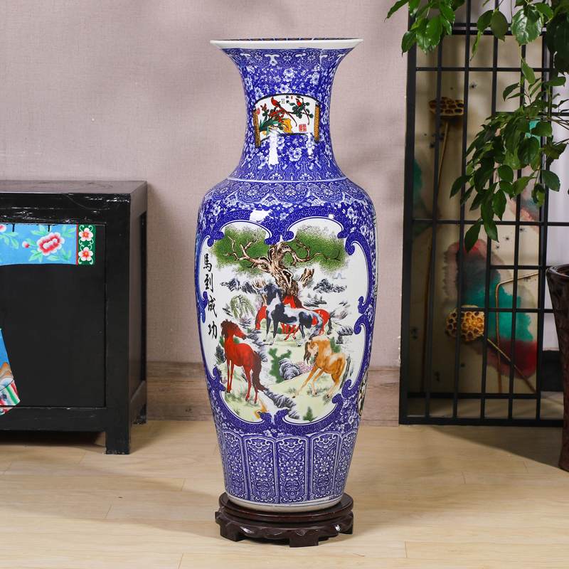 Jingdezhen ceramics powder enamel vase of large hotel opening gifts lobby decoration crafts are sitting room