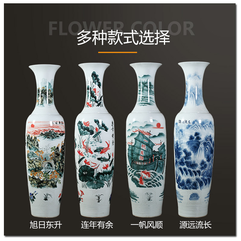 Jingdezhen ceramics super - large hand - made hotel opening gifts sitting room adornment is placed large blue and white porcelain vase