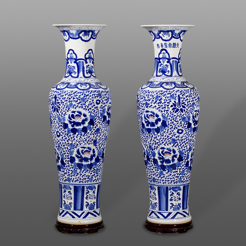 Jingdezhen porcelain hand - made qingming shanghe landing big vases, ceramic decoration crafts are sitting room