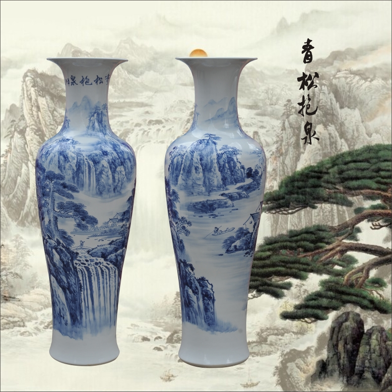 Blue and white porcelain hand - made ceramics engraving landing large sitting room place vase office hall hotel arts and crafts