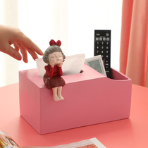 Nordic light luxury wind cute girl tissue box creative high-end household multi-function drawing box remote control storage box