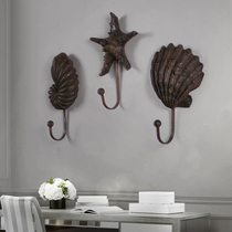 American Mediterranean retro decoration hanger key hook living room hanging clothes hook creative shell coat adhesive hook wall hanging