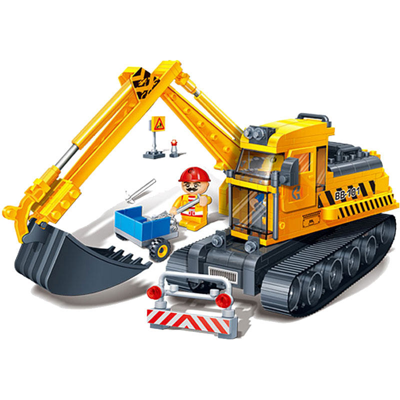 邦宝拼插积木益智教育玩具工程车情景模拟 挖掘机8536