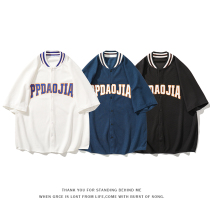 Summer National Tide Embroidered Baseball Collar Shirt Male short sleeves Loose Ruffers Superior Sensation Lining Clothes Trend Middle Sleeve Jacket Man