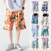 Summer Port Wind Maple Leaf Ice Silk Beach Pants Men Loose Big Code Holiday Wear Casual 50% Pants Trendy Pants