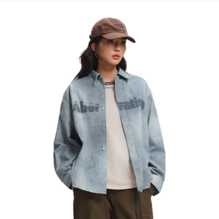 Fun潮牌牛仔衬衫男女款2025年秋冬新款宽松休闲百搭情侣上衣
