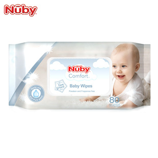 nuby努比绵柔婴儿湿巾手口专用宝宝新生儿屁屁加厚湿纸巾80抽6包