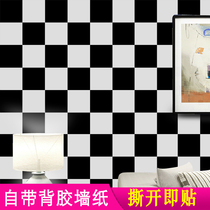 Girls dormitory checkered wallpaper self-adhesive bedroom warm wall stickers Nordic black and white checkered wallpaper background renovation stickers