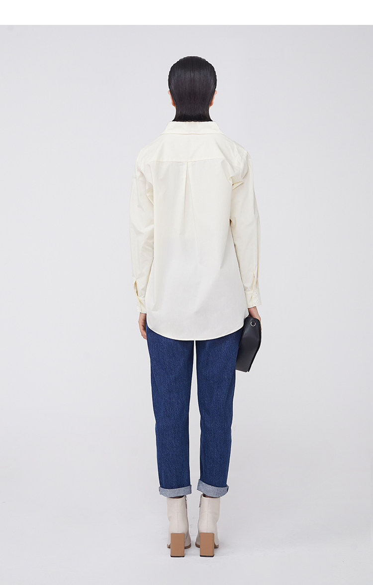 艾莱依2020秋季新款简约女长袖衬衣休闲设计感小众衬衫6020324062