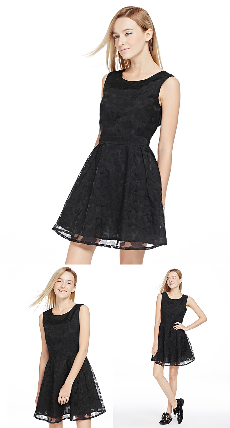 艾莱依2016夏装新款连衣裙无袖高腰a字裙女中裙韩eral36052-exac