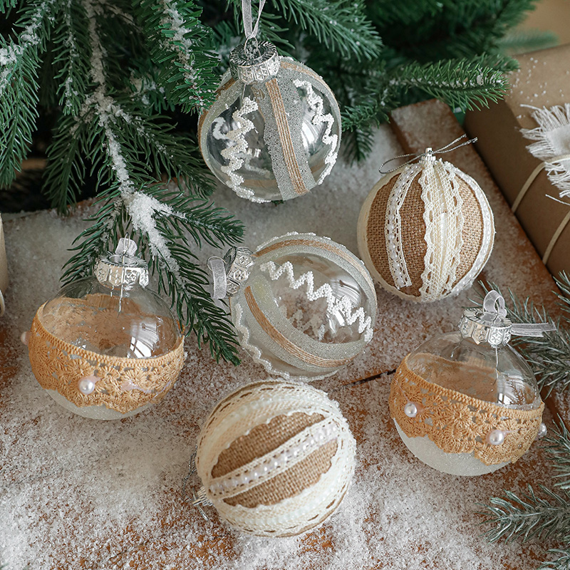 christmas tree transparent ball pendant lace sticky decoration linen christmas ball pearl decorations nordic style decorations