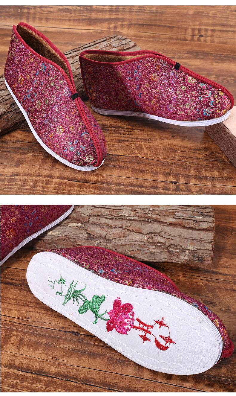 天顺祥寿鞋布鞋女款寿衣老人殡葬用品寿衣千层底莲花棉底绣花鞋