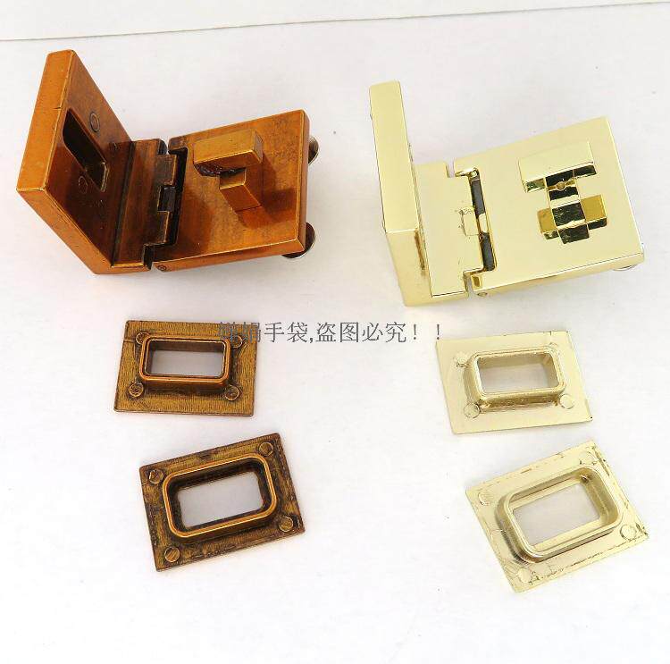 女箱包翻盖活页锁正方形复古金色扣子螺丝固定真皮包正品锁扣夹子
