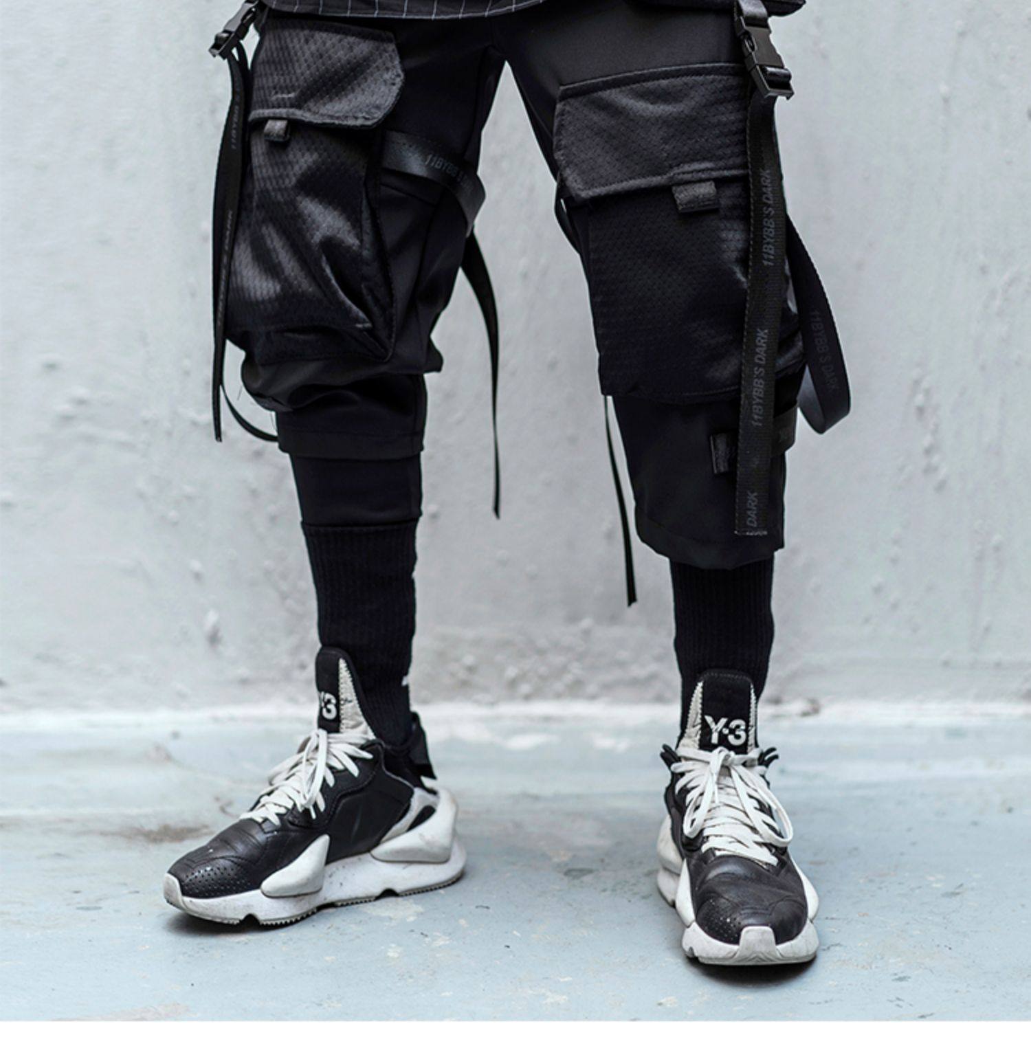 11 bybbs dark机能赛博朋克九分裤男嘻哈潮牌束腿多口袋飘带裤潮