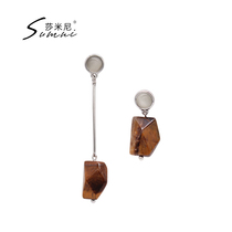 sumni Samini European and American style exaggerated jewelry geometric Tiger Eye Stone pendant asymmetric personality earring female