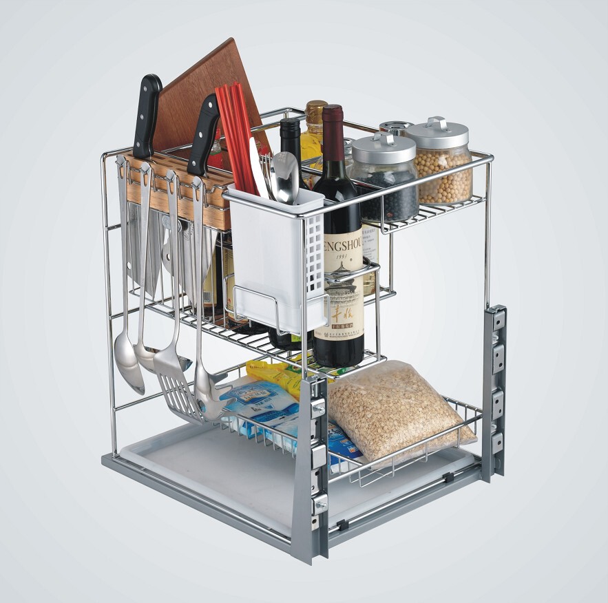 包邮正品德美拉篮 304不锈钢电镀厨房调味拉篮调味架搭配阻尼轨道