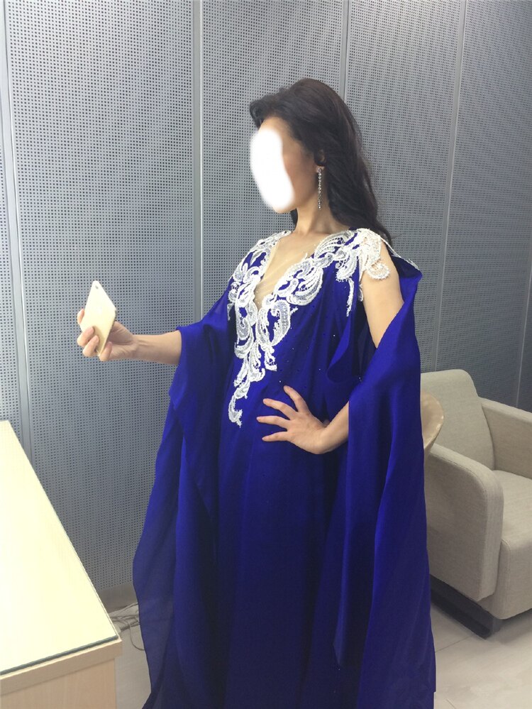 演出礼服女宝蓝色吕薇同款礼服民歌独唱歌舞台装宽松夏天长袖礼服