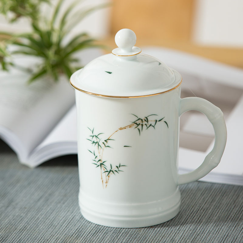 Jingdezhen ceramic cups large capacity with cover tea cup household green white porcelain teacup office cup mark cup