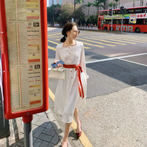 Fish rabbit French temperament lace-up dress retro goddess fan A- line dress new Hepburn wind waist skirt