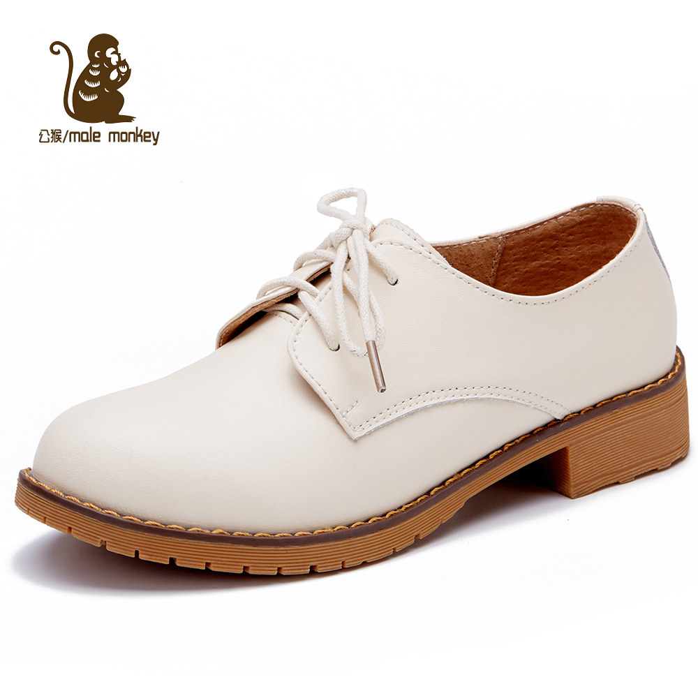 公猴英伦风女鞋秋真皮单鞋女平底鞋平跟休闲鞋女鞋子系带小皮鞋女