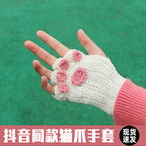 Cat claw gloves Female wool group scarf Hand-woven DIY production gift 5 strands of milk cotton gloves to send girlfriend