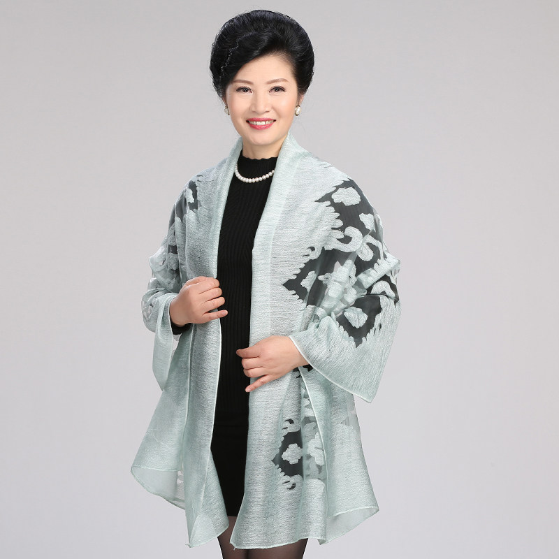 中老年围巾女春秋季提花中年妈妈披肩披巾冬天老人丝巾老年人围巾