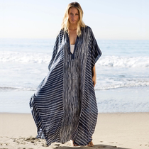 Vacation seaside sunscreen loose size chiffon striped bikini swimsuit coat blouse gown beach dress women
