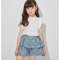 Girls summer skirt pants summer thin childrens floral shorts short sleeve set foreign childrens pants skirt cotton loose