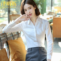 Zummings white professional shirt women long sleeve V collar basic model spring dress 2021 New overalls dress top