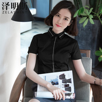 Professional black shirt womens short sleeve summer slim slim work clothes fresh dress Korean personality white shirt