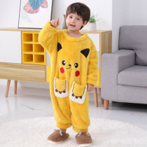 Children conjoined pajamas Coral Fleece Autumn Winter Boy Flannel Velvet CUHK Childrens Legs Pyjamas Children Conjoined Home Clothes