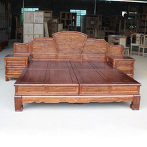 1 8m2 meters natural solid wood bed double bed Elm carved Chinese hard board wood large wedding bed Modern bedroom vintage