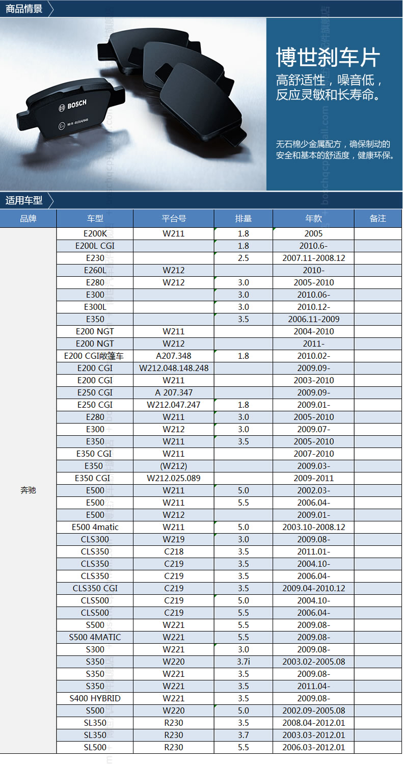 博世刹车片适用于奔驰e200 e220 e300 e320 s300 s350