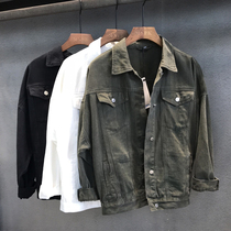 Military green loose tooling jacket mens denim Korean fashion casual denim jacket mens coat spring and autumn